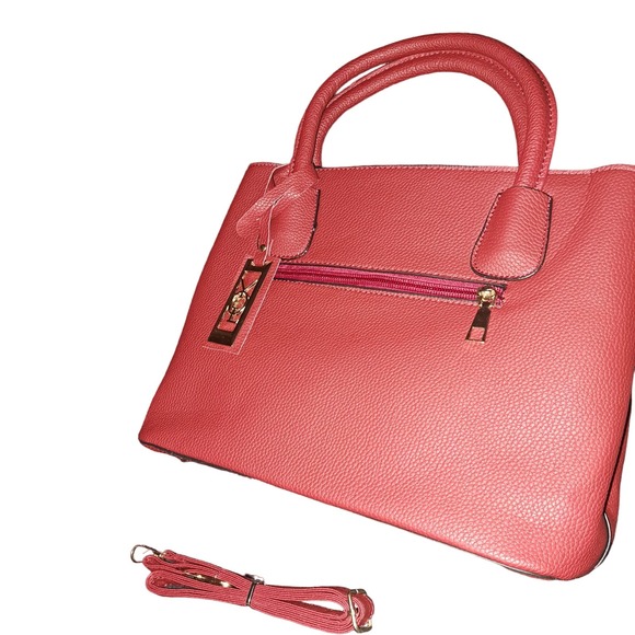 NWT- Beautiful-Elegant-Classic Matte Red Vegan Leather Top handle or Crossbody - Picture 6 of 6